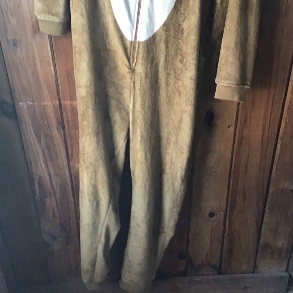 Awake Womens Reindeer Onesie Pajamas Large Hooded Long Sleeve Zipper Holiday